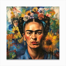 Battling Mental Health. Frida Kahlo Style Self Portrait. Canvas Print