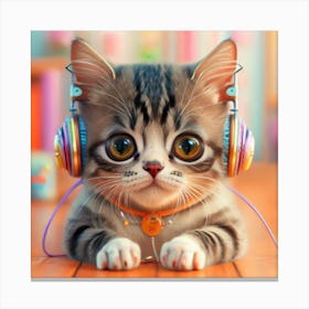 Cat Listening To Music Canvas Print