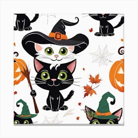 Cute Cat Halloween Pumpkin (12) Canvas Print
