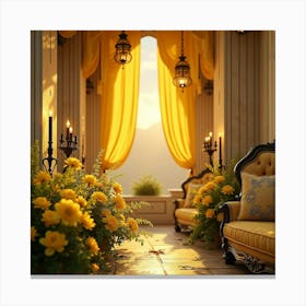 Yellow Curtains In A Hallway Canvas Print