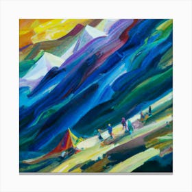 People camping in the middle of the mountains oil painting abstract painting art 5 Canvas Print