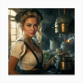 Girl In A Kitchen 1 Canvas Print