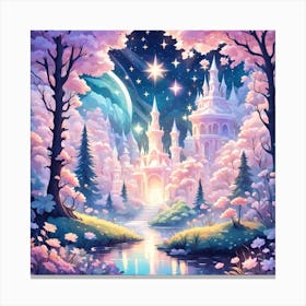 A Fantasy Forest With Twinkling Stars In Pastel Tone Square Composition 54 Canvas Print