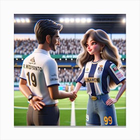 Soccer Player And Girl Canvas Print