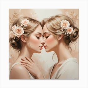 Two Women Kissing Painting Canvas Print