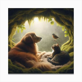 Cat And Dog In A Cave Canvas Print