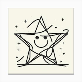 Star Smile: An Abstract Line Art of a Star with a Smiley Face Canvas Print