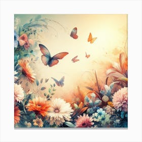 Flowers And Butterflies Canvas Print