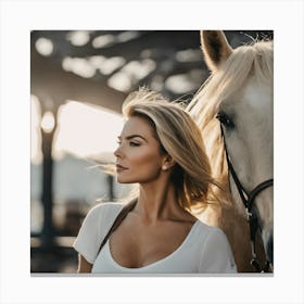 Beautiful Woman And Horse Canvas Print