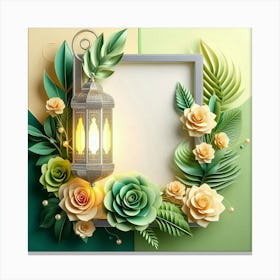 Ramadan Frame With Flowers And Lantern Canvas Print