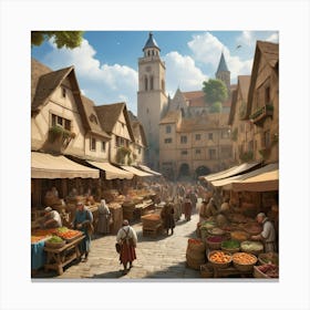 Medieval Market City art print 2 Canvas Print