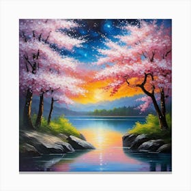 Cherry Blossoms By The Lake 1 Canvas Print