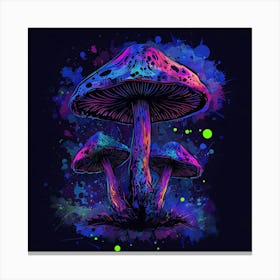 Neon Mushrooms Against Black Background Creating Surreal Atmosphere Canvas Print