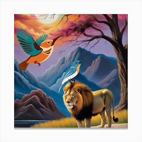 Lion And Bird Canvas Print