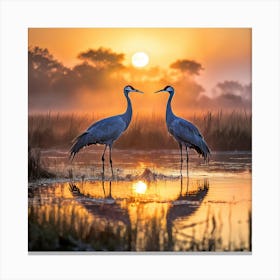 Sandhill Cranes At Sunrise art print Canvas Print