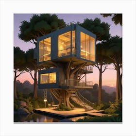 Pixel Art Hightech Modular Treehouse Canvas Print