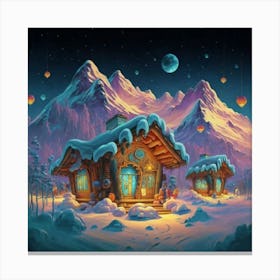 Mountain village snow wooden 6 24 Canvas Print