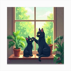 Cat And Plant Trouble Art Print Funny Cat (4) Canvas Print