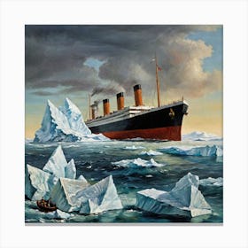 Titanic And Icebergs Canvas Print