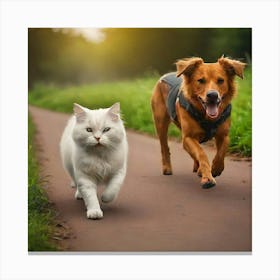 Dog And Cat Running Canvas Print