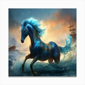 Blue Horse In The Ocean Canvas Print