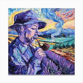 Van Gogh Style: Pipe Smoker in Lavender Field Canvas Print