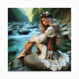 Girl Sitting By A River Canvas Print