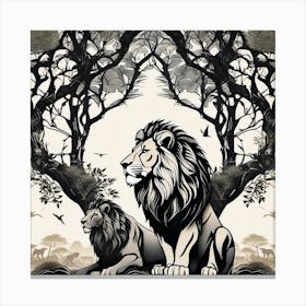 Lions In The Forest 1 Canvas Print