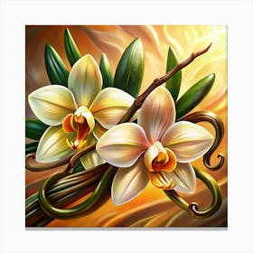 Vanilla Orchid With Bean And Leaves Canvas Print