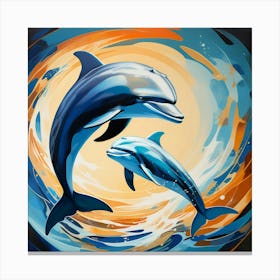 Abstract modernist Pair of dolphins Canvas Print