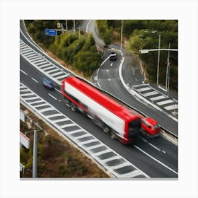 Aerial View Of A Truck On A Highway Canvas Print