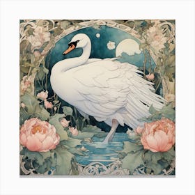 Swan In The Moonlight Canvas Print