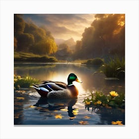 Duck In A Lake Canvas Print