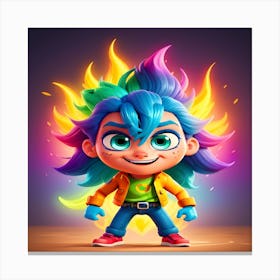 Cartoon Character With Colorful Hair Canvas Print