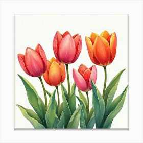 Watercolor Tulips Blooming In A Colorful Spring Garden Canvas Print