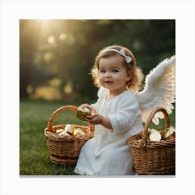 Little Angel With Baskets Canvas Print