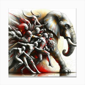 Walking Elephant Bull And Creatures Creative Color Drawing Canvas Print