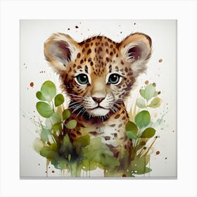 Whimsical Cub Watercolor Leopard Tiger Canvas Print