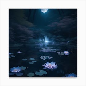 A Dreamy Moonlit Pond In A Dense Forest Canvas Print