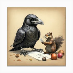 Crow And Squirrel Canvas Print