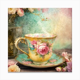 Teacup And Roses Canvas Print