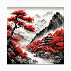 Chinese Landscape Mountains Ink Painting (10) 3 Canvas Print