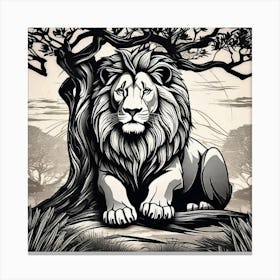 Lion Under The Tree Canvas Print