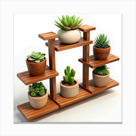 Wooden Plant Stand With Succulents Canvas Print