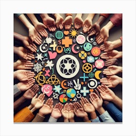 Group Of Hands In A Circle Canvas Print