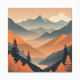 Misty mountains background in orange tone 7 Canvas Print