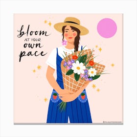 Woman Holding Bouquet, Bloom At Your Own Pace Canvas Print