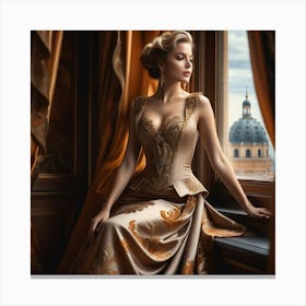 Woman In A Golden Dress Canvas Print