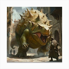 Stegosauroid Dinosaur Attacking Canvas Print