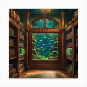 Library With An Aquarium Canvas Print